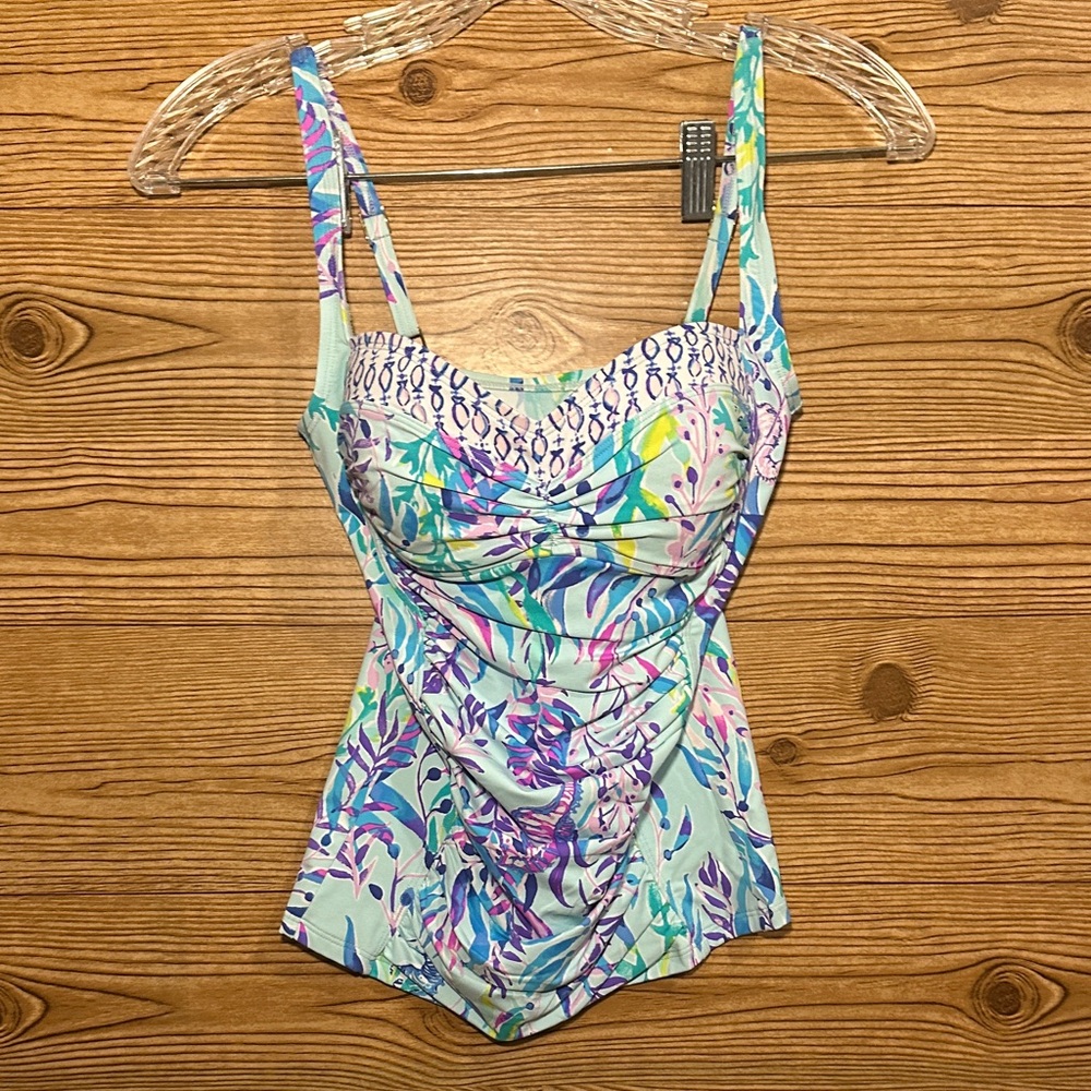 Lilly Pulitzer Hibiscus Tankini Swimsuit Top Blue Oasis Tint Swim Shady Size 0